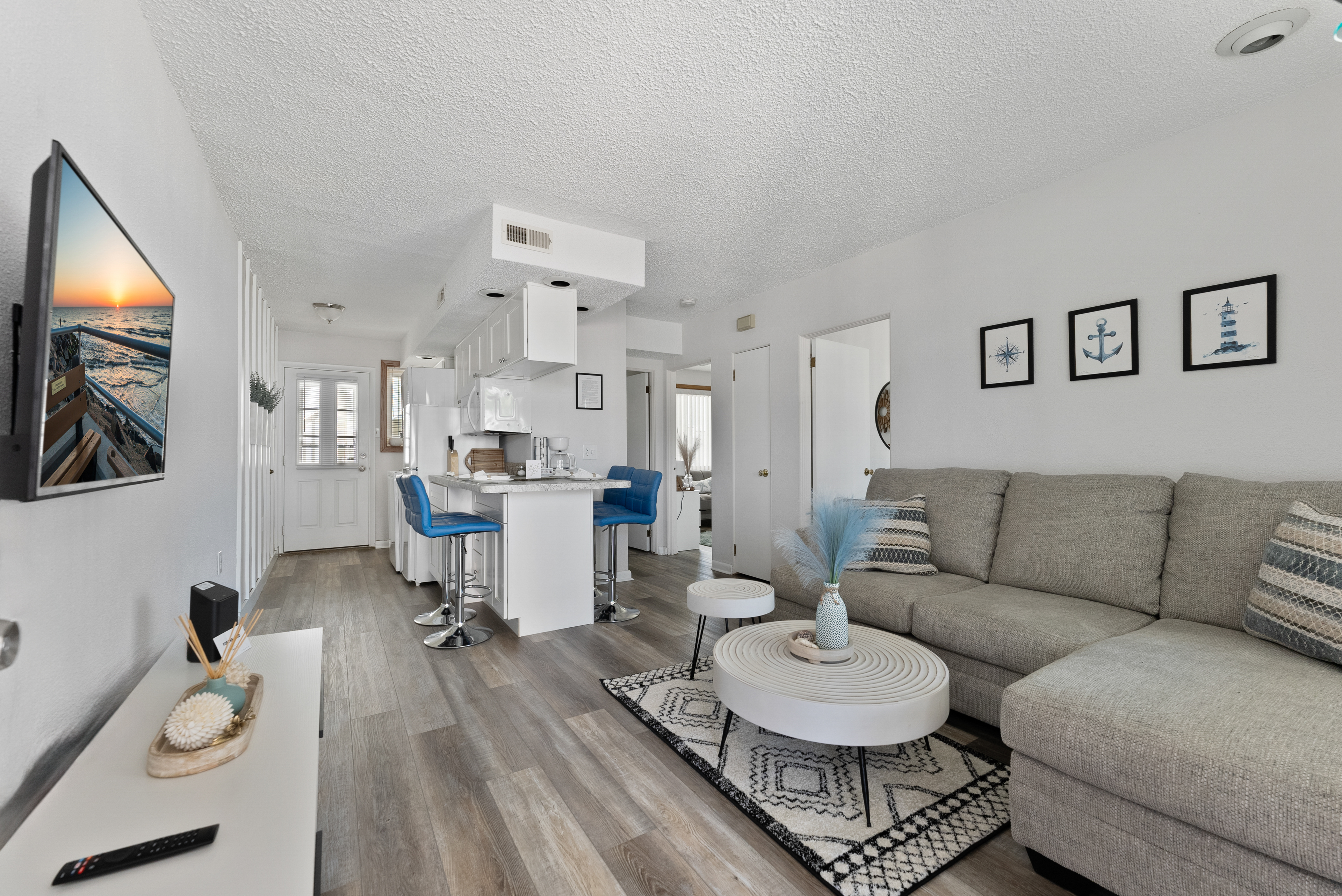 Main living room and kitchen at Wildwood Beach Stay